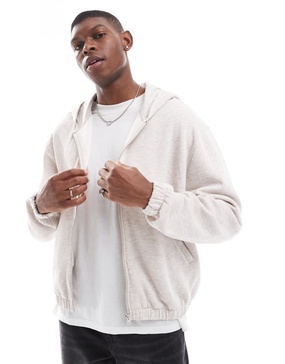 ASOS DESIGN 400g heavyweight boxy oversized zip through hoodie in oatmeal heather