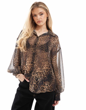 ASOS DESIGN chiffon blouse in leopard print