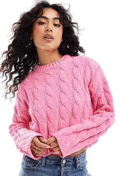 Bershka cable sweater in pink