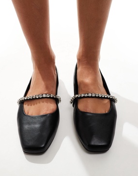 ASOS DESIGN Layla embellished mary jane ballet flats in black