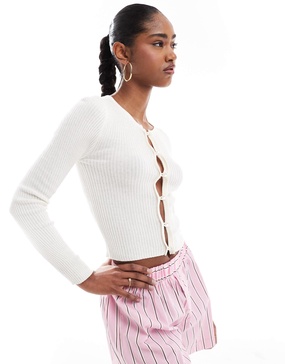 Brave Soul ribbed knit button down cardigan in cream