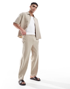 Bershka wide leg tailored pants in sand