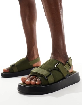 ASOS DESIGN chunky tech slides in black neoprene with silver hardware