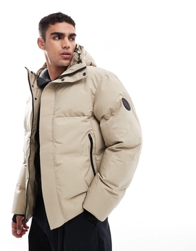 Jack & Jones Premium oversized shell puffer jacket in beige