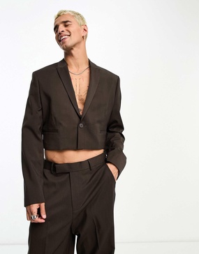 ASOS DESIGN cropped suit jacket in brown