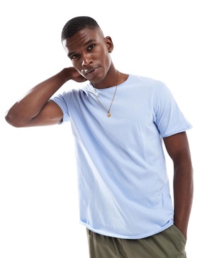 Brave Soul short sleeve T-shirt with raw hem in light blue