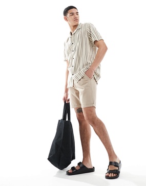 Brave Soul chino shorts with drawcord waist in stone