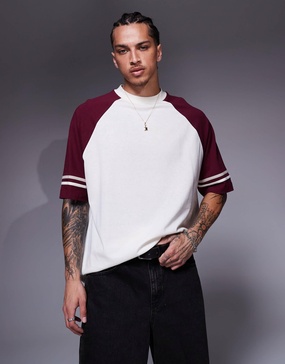 ASOS DESIGN oversized contrast raglan T-shirt with tape detail in cream