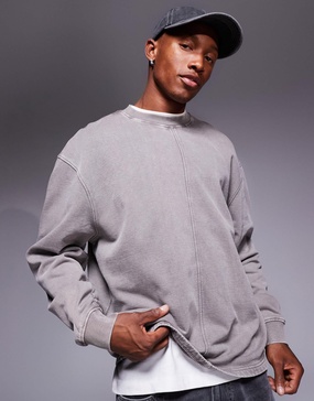 ASOS DESIGN oversized sweatshirt with cut and sew detail in washed brown - part of a set