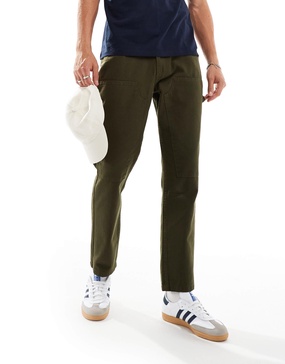 Another Influence relaxed straight leg carpenter pants in dark green
