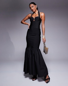 ASOS DESIGN peplum bandage maxi skirt in black - part of a set