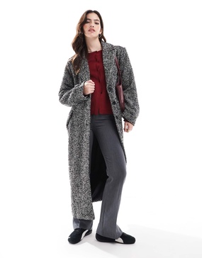 French Connection herringbone coat in black and white