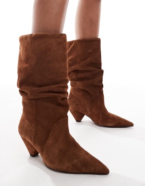 ASOS DESIGN Restless premium slouch boot in tan suede