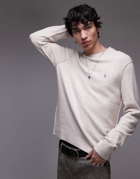 AllSaints Statten ramskull wool blend sweater in oatmeal