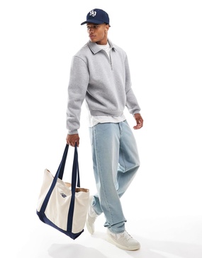 ASOS DESIGN boxy quarter zip rugby sweatshirt in gray