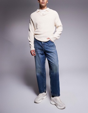 ASOS DESIGN balloon fit jeans with vintage tint in mid dark wash blue