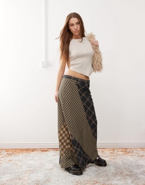 Reclaimed Vintage midi skirt in mixed plaid