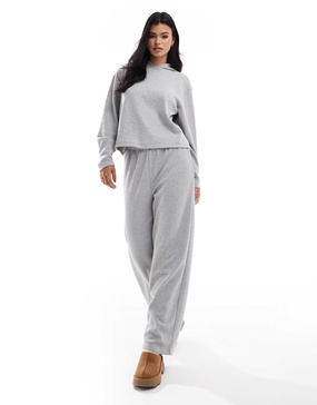 ASOS DESIGN lounge glitter waffle hoodie & wide leg pants set in gray