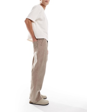 Bershka cord wide leg pants in camel