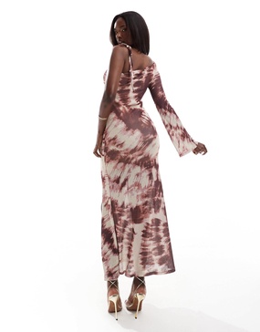 ASOS DESIGN one shoulder bell sleeve midaxi dress in tie dye print