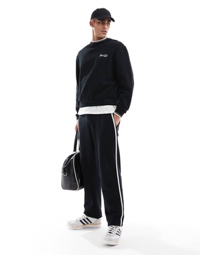 ASOS DESIGN straight leg sweatpants with textured side stripes in black