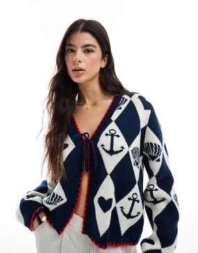 Miss Selfridge nautical jacquard cardigan in navy