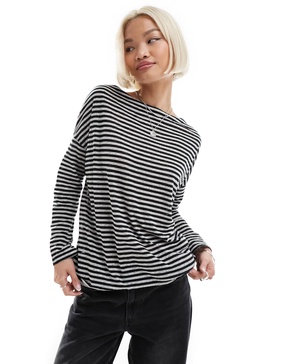 AllSaints Rita stripe long sleeve top in black