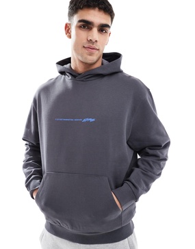 ASOS DESIGN oversized hoodie with front and back text print in charcoal