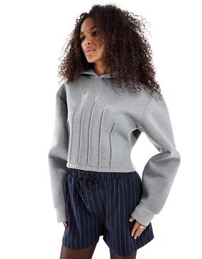 ASOS DESIGN scuba corset waist hoodie with seam detail in gray heather