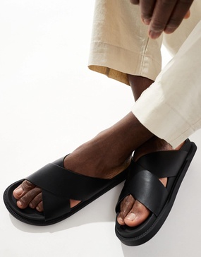 ASOS DESIGN cross over strap sandals in black