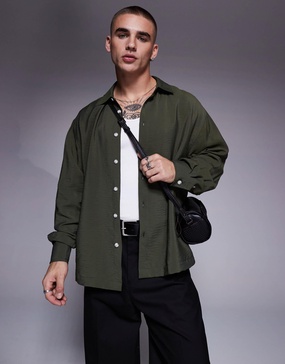 ASOS DESIGN oversized boxy textured shirt in brown