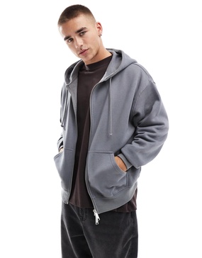 Cotton On box fit zip up hoodie in slate stone