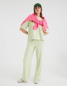 River island high waisted wide leg sweatpants in green