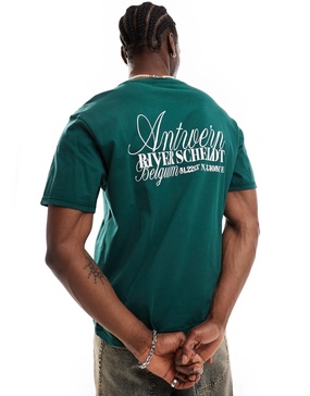 Another Influence antwerp slogan oversized boxy t-shirt in forest green