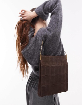 Mango suede square shoulder bag in dark brown