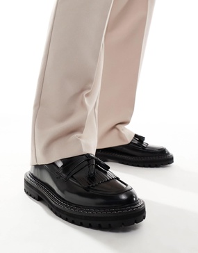 ASOS DESIGN loafers in black leather with contrast stitch