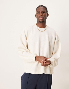 ASOS DESIGN extreme oversized long sleeve t-shirt in neppe texture in off white