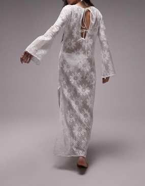 Topshop maxi lace beach dress in white