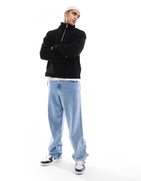 River Island 1987 half zip fleece in black