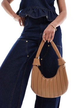 ASOS DESIGN quilted stripe detail scoop shoulder bag in TAN