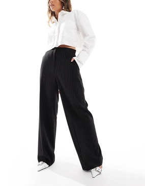 ASOS DESIGN tailored relaxed straight leg dad pants in black pinstripe