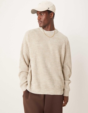 ASOS DESIGN oversized knitted fisherman rib sweater in oatmeal twist