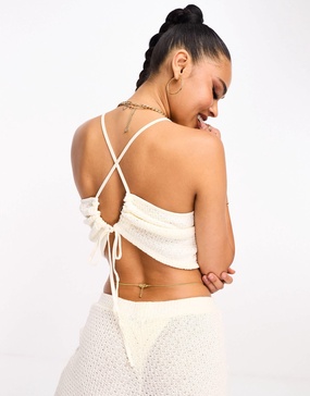 Pieces reversible open back halter neck top in white - part of a set