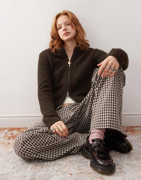 Weekday Odora wool blend zip cardigan in brown