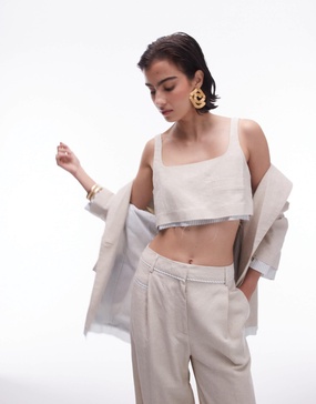 Topshop linen tailored bralette with exposed lining in ecru - part of a set