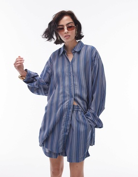 Topshop relaxed slubby shirt in blue stripe - part of a set