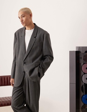 ASOS DESIGN slouchy oversized suit jacket in charcoal mini herringbone