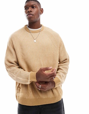 ASOS DESIGN oversized rib knit pleated fisherman sweater in brown