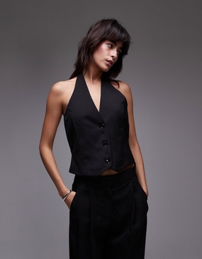 Mango halter cinched waist vest in black - part of a set