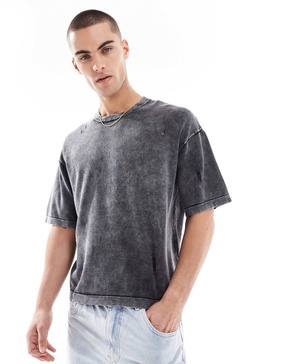 Bershka knit washed t-shirt in black